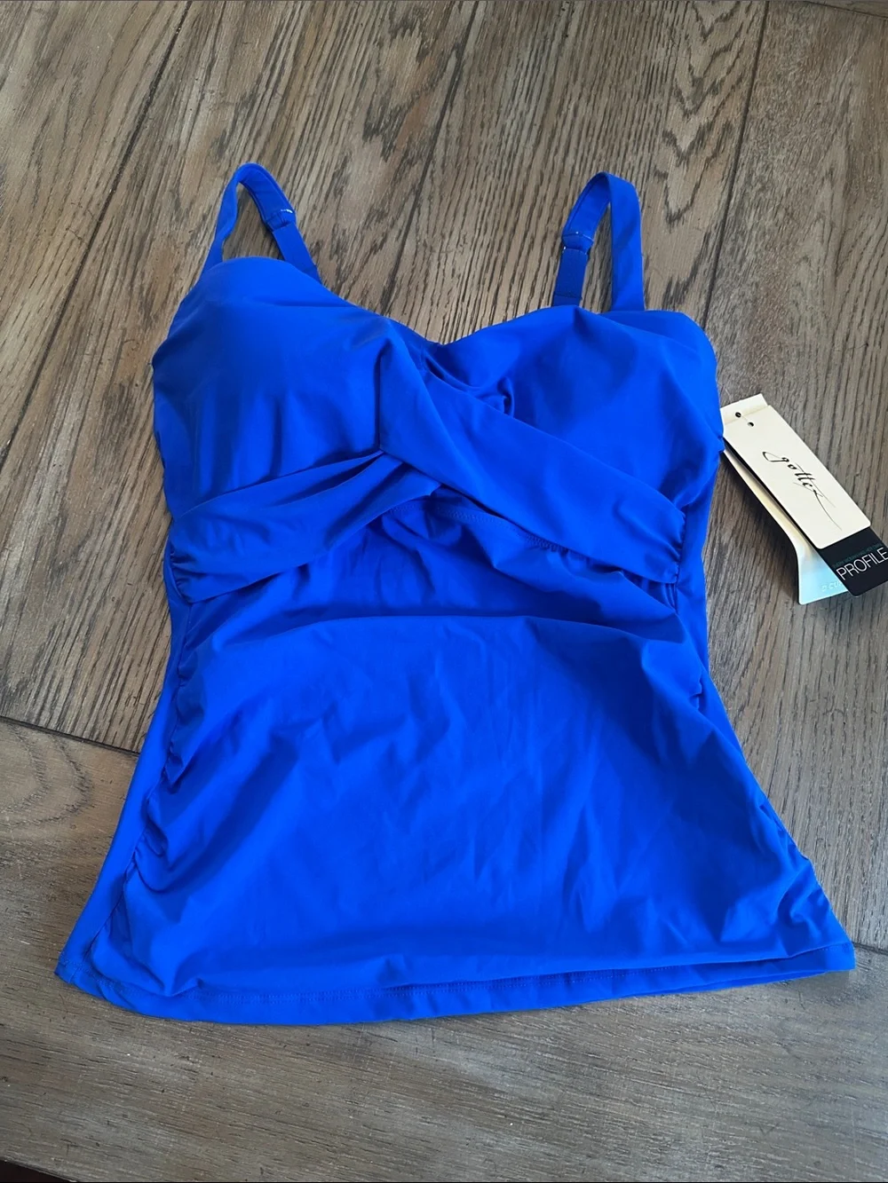 NWT Profile by Gottex Tutti Frutti Underwire Tankini Top Cobalt Blue 38D
